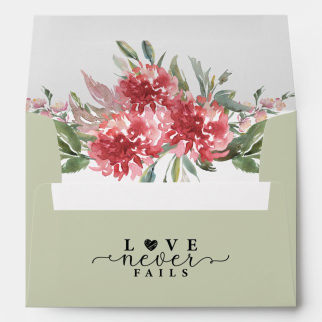 Enveloppe L'amour n'échoue jamais Bible Verse Rose Fleurs ve (Dos (Bas))