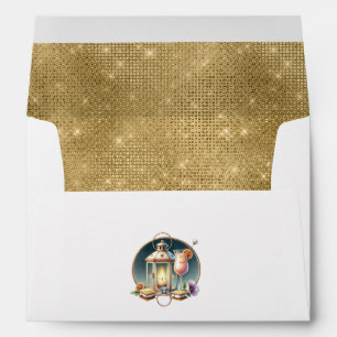 Enveloppe Lanterne Rustique avec Paillettes de Faux Or pour