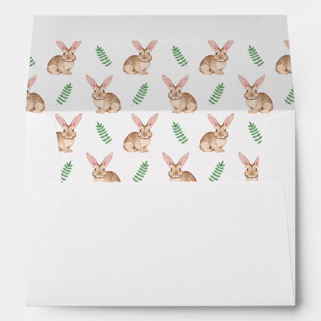 Enveloppe Lapin à l'aquarelle marron avec verdure (Dos (Bas))
