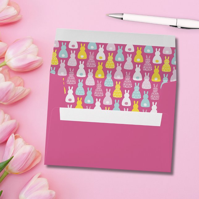 Enveloppe Lapin de Pâques (Pink Bunny Rabbit patterned envelope.  Great for kids stationery and Easter.)