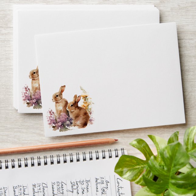 Enveloppe Lapin de Pâques floral aquarelle (Stacked)