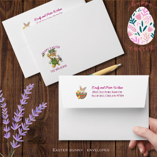 Enveloppe Lapin et poulets de Pâques couleur Whimsical