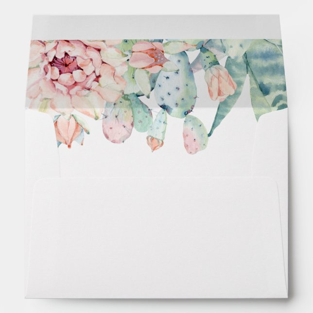 Enveloppe L'aquarelle succulent mariage. Cactus à fleurs ros (Dos (Bas))