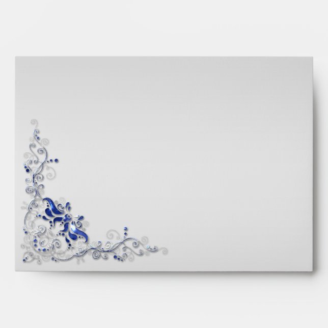 Enveloppe L'argent bleu fleuri tourbillonne l'enveloppe 5x7 (Devant)