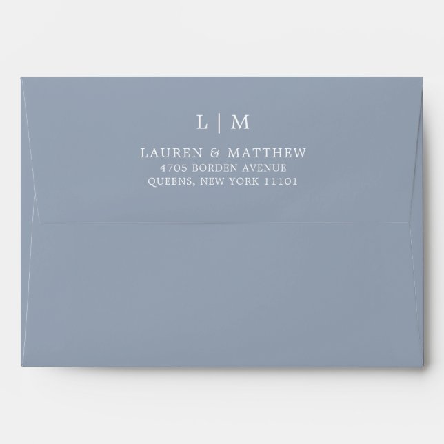 Enveloppe Lauren Dusty Blue Monogram Mariage élégant (Dos (Haut rabat))