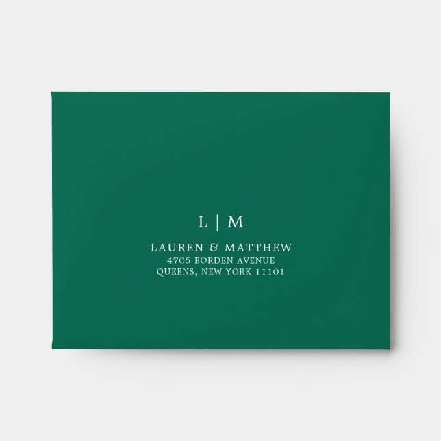 Enveloppe Lauren Emerald Green Monogramme Mariage élégant (Devant)
