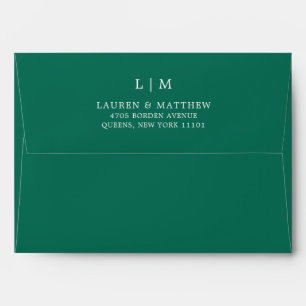 Enveloppe Lauren Emerald Green Monogramme Mariage élégant