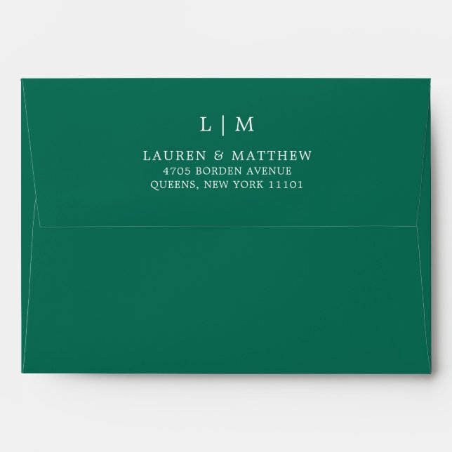 Enveloppe Lauren Emerald Green Monogramme Mariage élégant (Dos (Haut rabat))