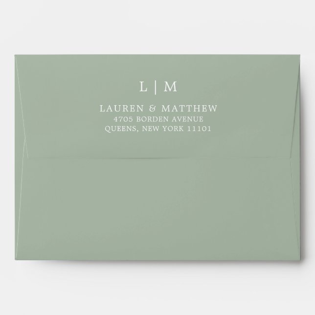 Enveloppe Lauren Sage Green Monogramme Mariage élégant (Dos (Haut rabat))
