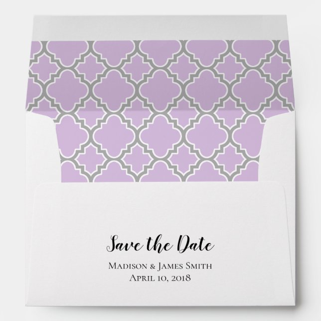 Enveloppe Lavande Purple Grey Quatrefoil Enregistrer La Date (Dos (Bas))