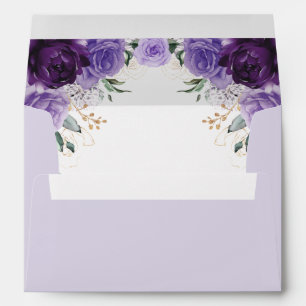 Enveloppe Lavande Purple Or Floral Aquarelle Fleurs