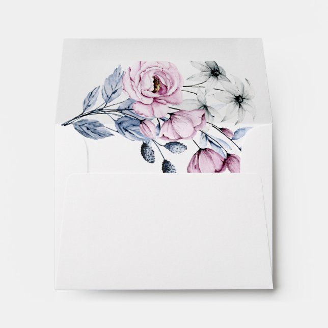 Enveloppe Lavande romantique & Poudre Bleu Floral Fleur (Dos (Bas))