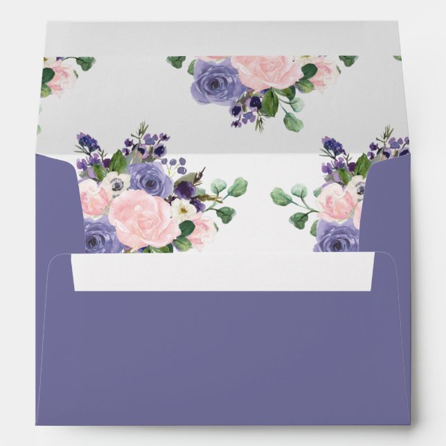 Enveloppe Lavande rose vif moderne Mariage floral violet (Dos (Bas))
