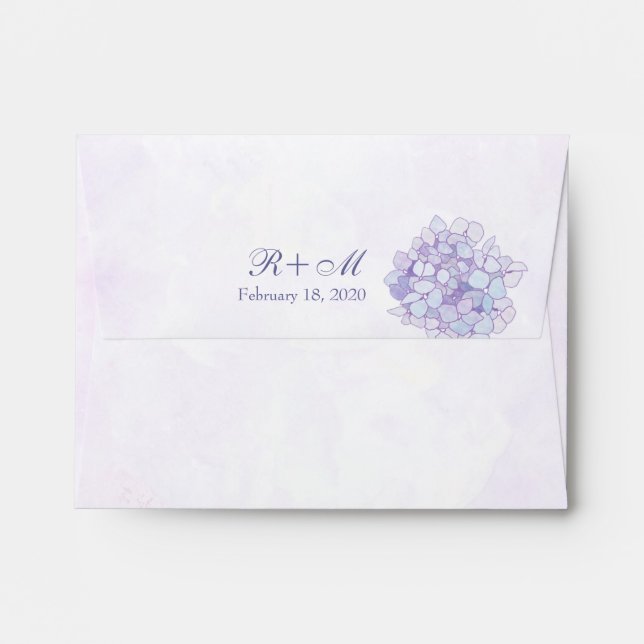 Enveloppe Lavande violet Hydrangeas Mariage de monogramme (Dos (Haut rabat))