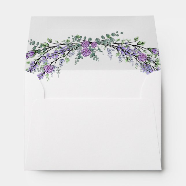Enveloppe Lavande violet Rose et Eucalyptus (Dos (Bas))