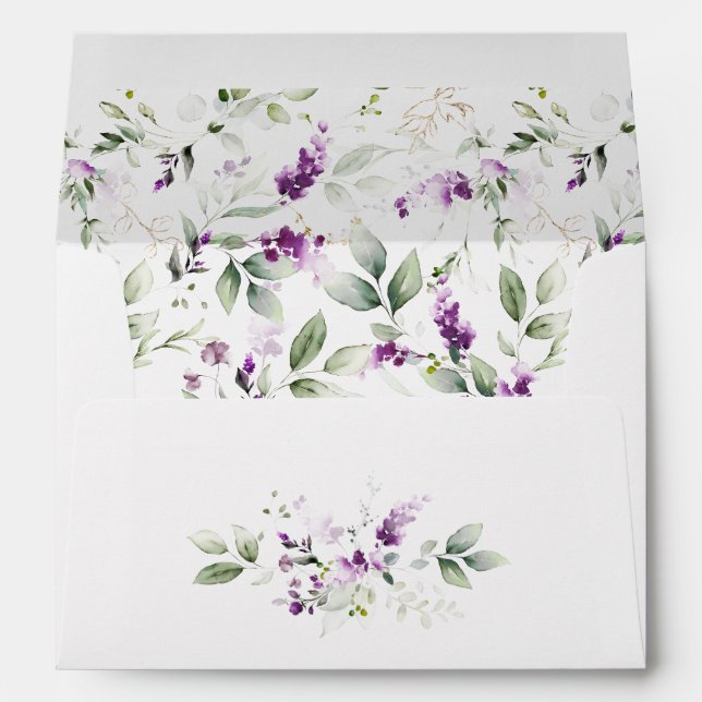 Enveloppe Lavande violette Plante et Mariage vert pâle (Dos (Bas))