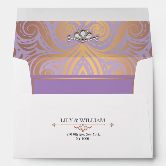 Enveloppe Lavender Elegant Artdeco Diamond Rose Mariage or (Dos (Bas))
