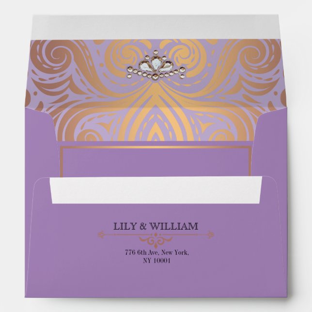 Enveloppe Lavender Elegant Artdeco Diamond Rose Mariage or (Dos (Bas))