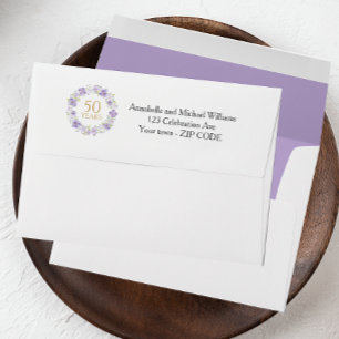Enveloppe Lavender Floral Garland 50ème adresse Mariage