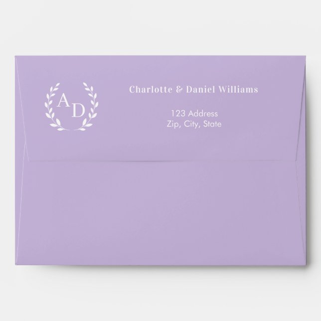Enveloppe Lavender monogram wreath return address (Dos (Haut rabat))