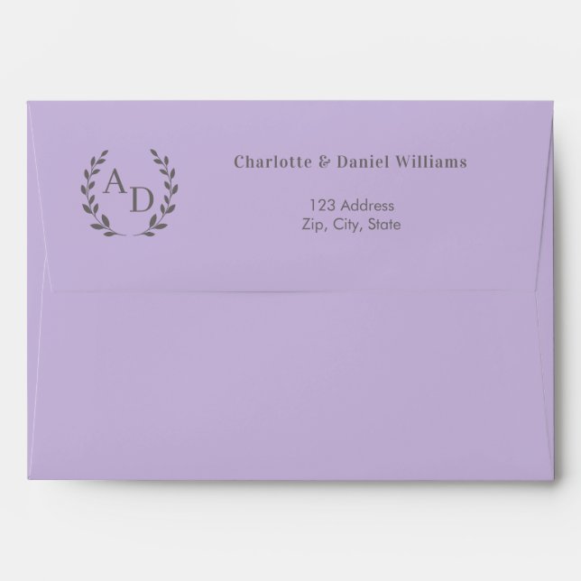 Enveloppe Lavender monogram wreath return address (Dos (Haut rabat))