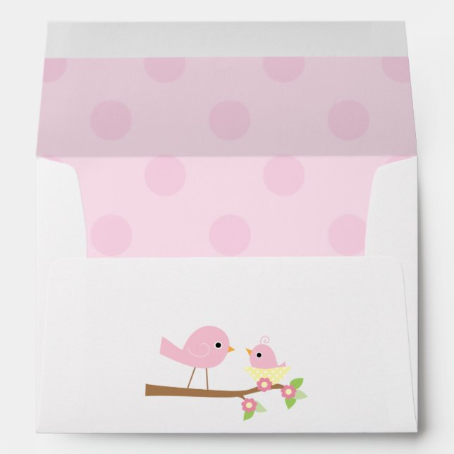 Enveloppe Le Baby shower de nid d'oiseaux roses (Dos (Bas))
