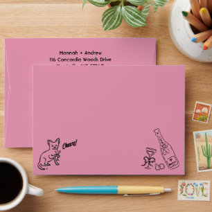 Enveloppe Le chien de Hannah Mariage main tiré Doodle rose