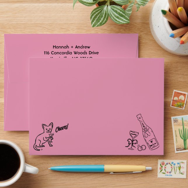 Enveloppe Le chien de Hannah Mariage main tiré Doodle rose (Desk)