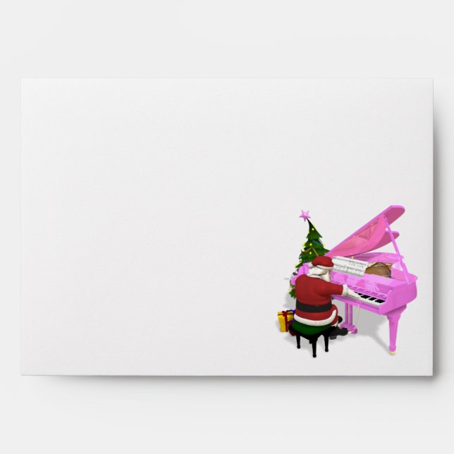 Enveloppe Le Père Noël Joue Un Piano Rose (Devant)