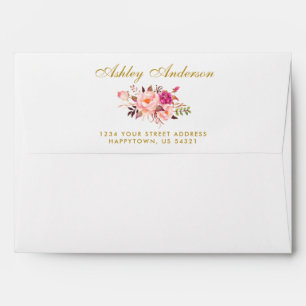 Enveloppe Le rose floral d'aquarelle rougissent mariage d'or