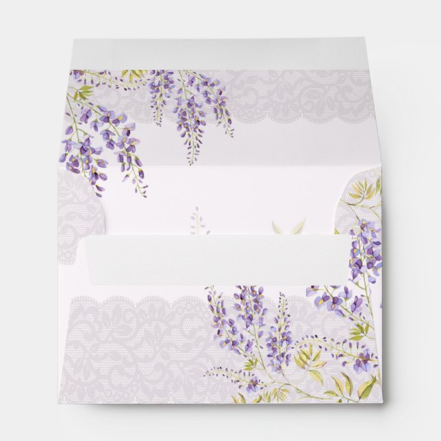 Enveloppe LeahG Purple Wisteria Mariage Floral moderne (Dos (Bas))