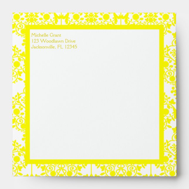 Enveloppe Lemon Yellow Damask pour Invitation Carr (Devant)