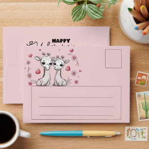 Enveloppe Les amateurs de Giraffe de Cartoon mignonne Coeurs
