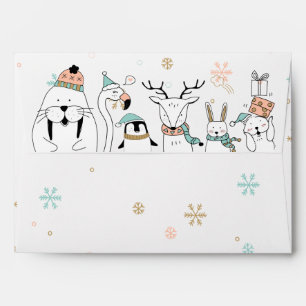 Enveloppe Les animaux d'hiver et les flocons de neige