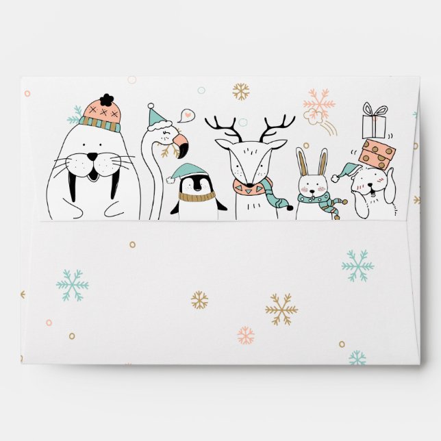 Enveloppe Les animaux d'hiver et les flocons de neige (Dos (Haut rabat))
