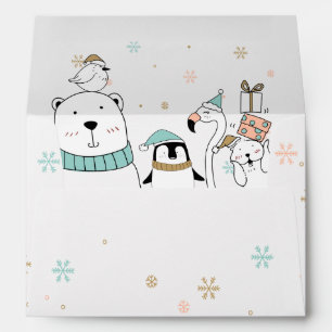 Enveloppe Les flocons de neige mignons et les animaux d'hive