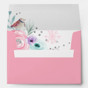 Enveloppe Les flocons d'hiver Fleurs de fleurs roses de la t
