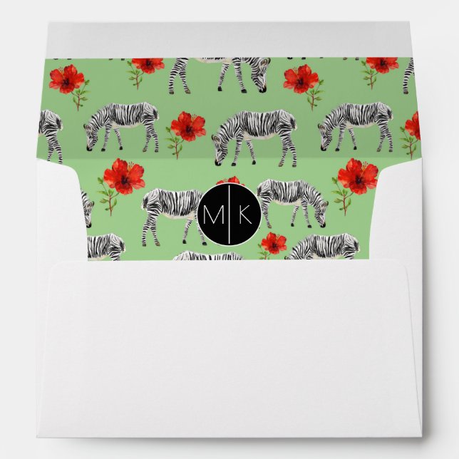 Enveloppe Les zèbres parmi des ketmies fleurit le monogramme (Dos (Bas))
