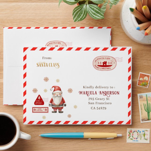 Enveloppe Lettre aquarelle du baby shower Père Noël (Desk)