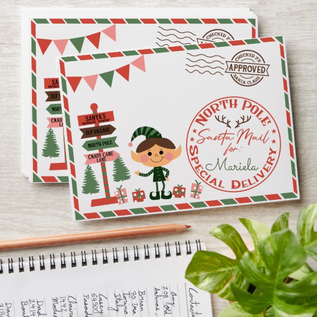 Enveloppe Lettre aquarelle du baby shower Père Noël (Stacked)