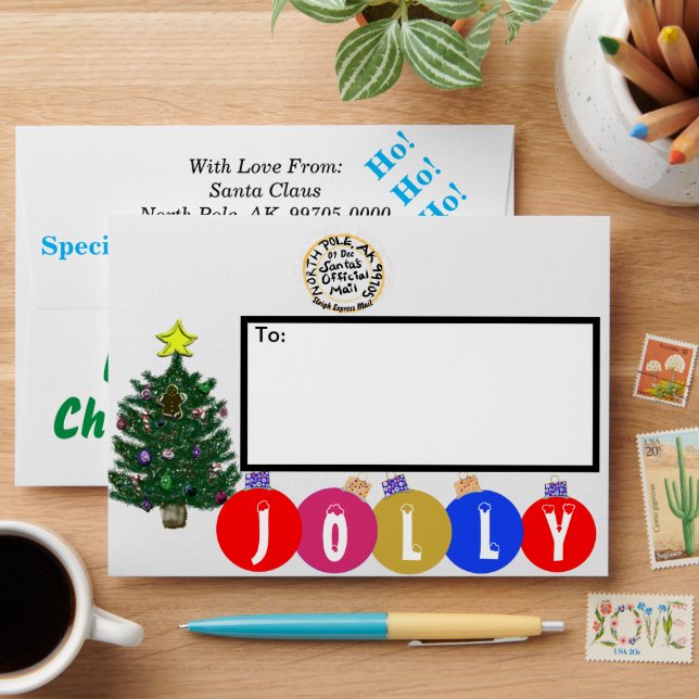 Enveloppe Lettre D'Ornements D'Arbre De Rindeer De Père Noël (Desk)