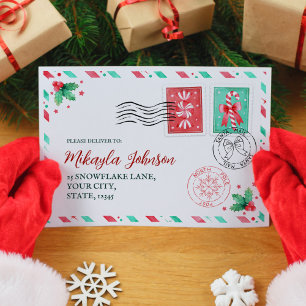 Enveloppe Lettre du Père Noël pour les enfants en aquarelle