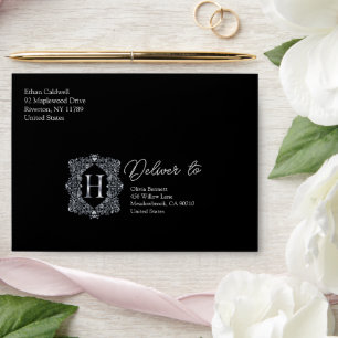 Enveloppe LETTRE H Élégante MONOGRAPHIQUE Diamond