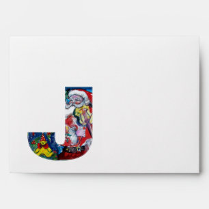 ENVELOPPE LETTRE J DE NOËL /SANTA CLAUS AVEC VIOLIN