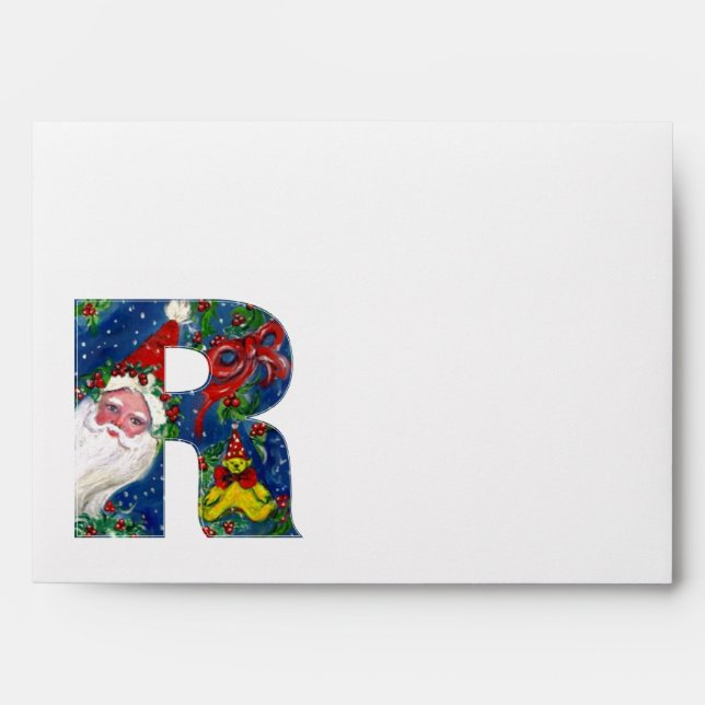 ENVELOPPE LETTRE R / SANTA CLAUS AVEC MONOGRAMME ROUGE RIBBO (Devant)