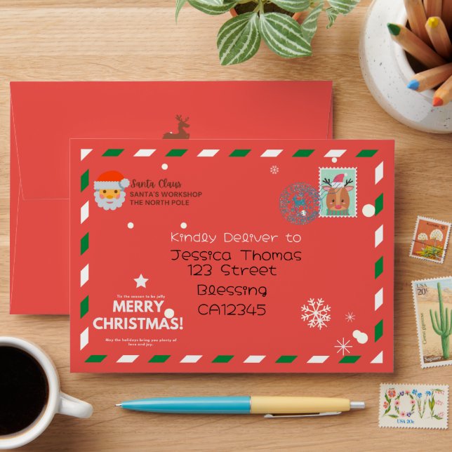 Enveloppe Lettres du Père Noël|Timbre de rennes Noël (Desk)