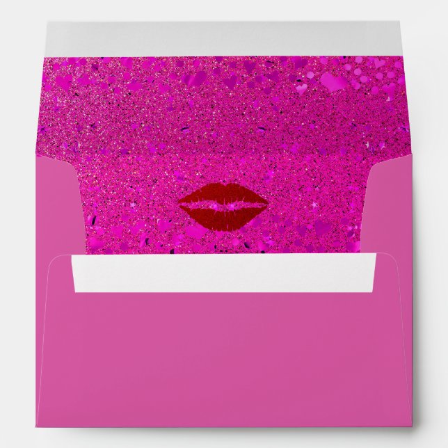 Enveloppe Lèvres rouges en gras sur parties scintillant rose (Dos (Bas))