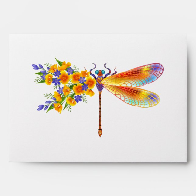 Enveloppe libellule de fleurs jaunes (Devant)