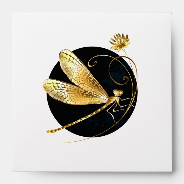 Enveloppe libellule d'or en cercle noir (Devant)