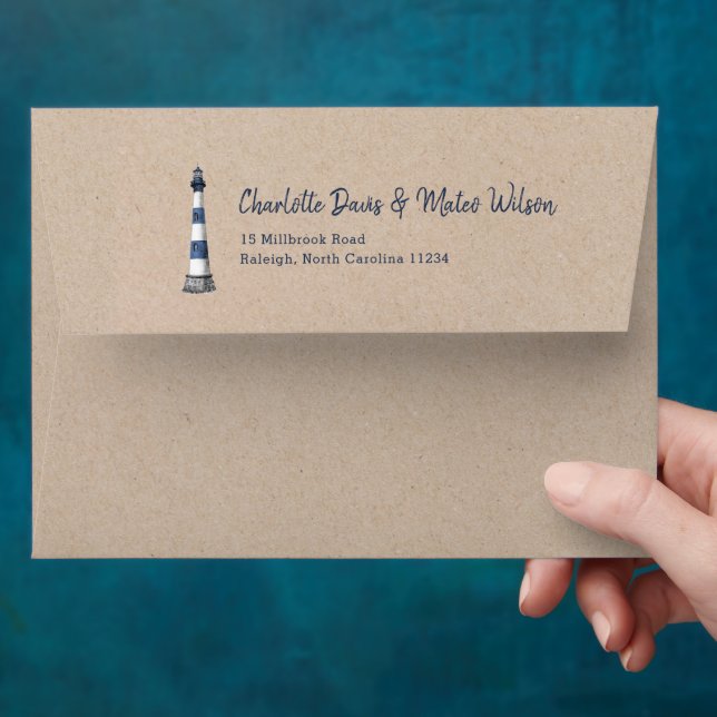 Enveloppe Lighthouse Adresse de retour Kraft Mariage Envelop (Hand)